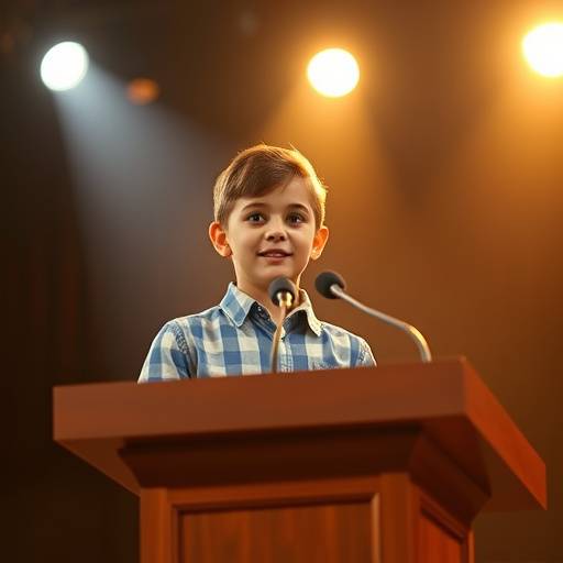 Joven presentando un discurso con confianza: un símbolo de la juventud y el potencial en el mundo de la oratoria.